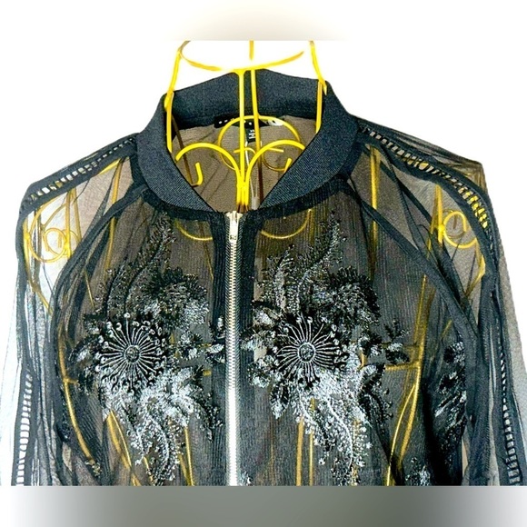 NWT Revolve Endless Rose Lace Mesh Black Bomber Jacket, Zipper, Sizes XS & S - Picture 8 of 16